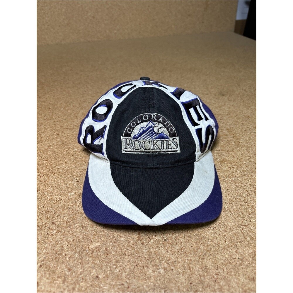Vintage Colorado Rockies Snapback Hat Arch Spellout Three Tone MLB